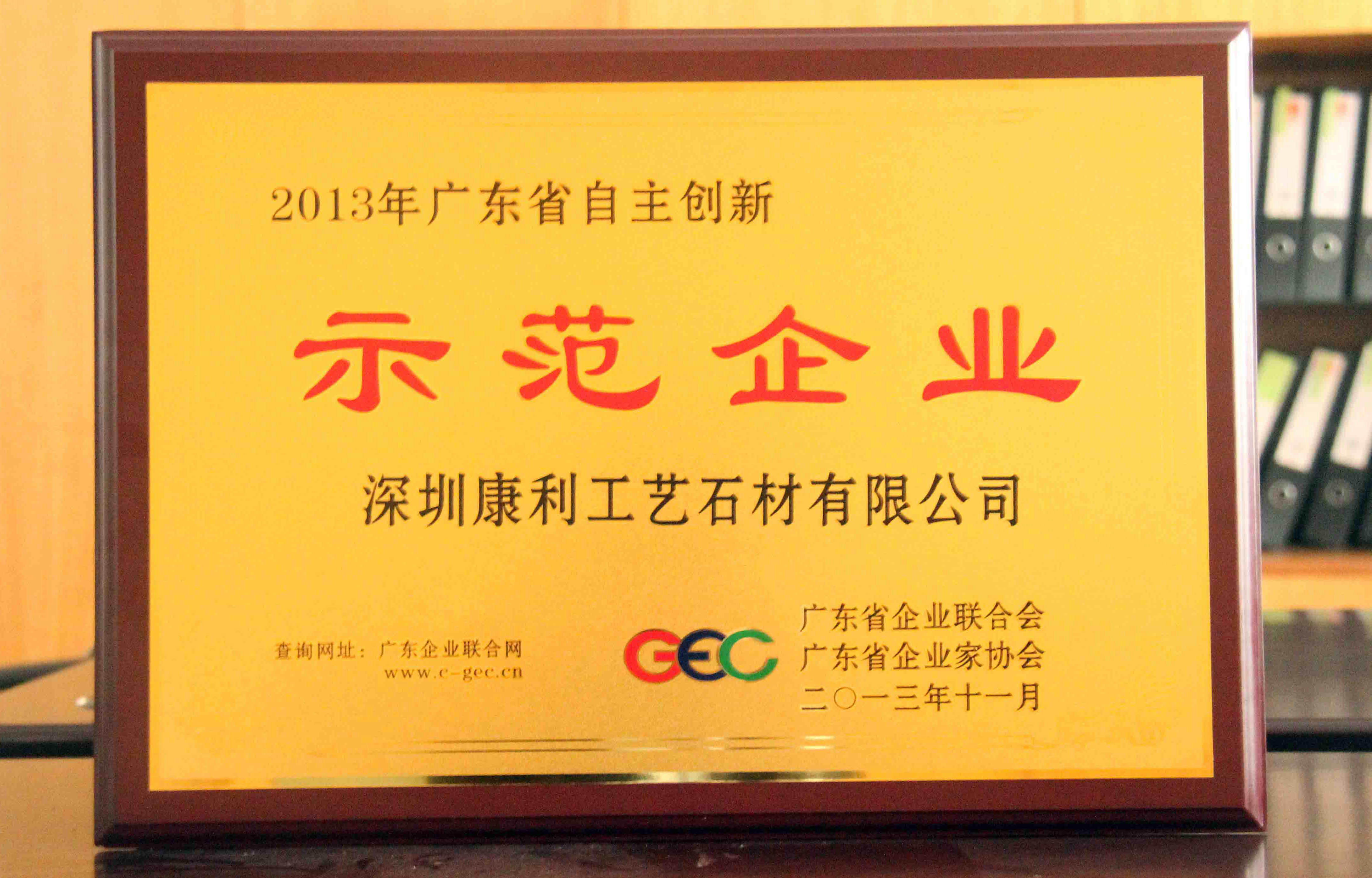 康利榮獲“2013年廣東省自主創(chuàng)新示范企業(yè)”